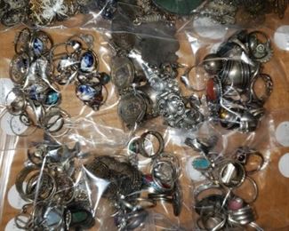 100+ bag lots of sterling silver and vintage costume jewelry