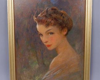 Nikolai Becker Original Oil Painting Beautiful Woman w Devilish Horns 21 1/8"