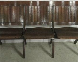 Vintage oak folding triple seat