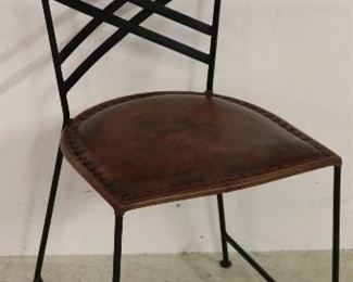 Leather & iron side chair by Butler