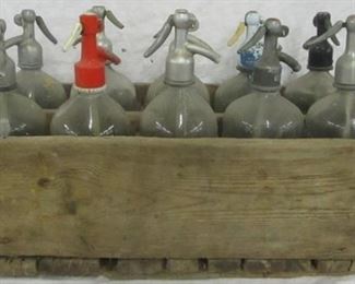Crate of seltzer bottles