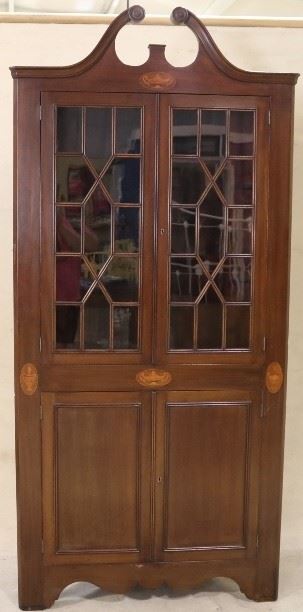 Mahogany inlaid corner cabinet