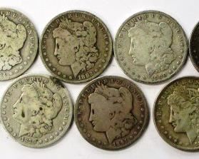 Several Morgan silver dollars