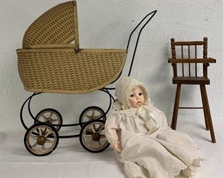 Crying Alexander Baby Doll, Baby Carriage, High Chair