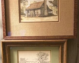 Pencil Drawing of Country Home Print