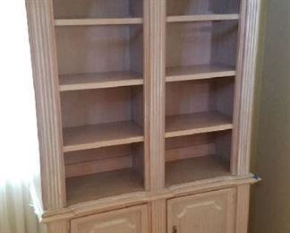 LIGHT WOOD STAINED LIBRARY CABINET, SHELVES, TOP AND BOTTOM