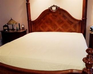 King Size Bed with excellent mattress, matching dresser, chest and bedside tables