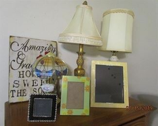 Lamps and photo frames.  Amazing Grace...how sweet the sound written on wall decor.
