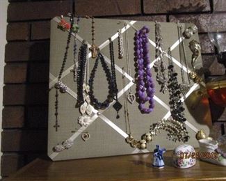 Necklaces, earrings, and pins