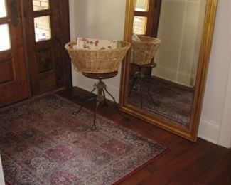 large mirror, vintage adjustable piano stool
