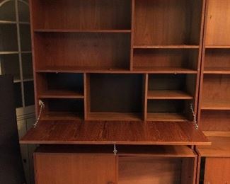 Mid century modern teak wall unit with drop front desk
