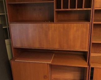 Mid century modern teak wall unit with drop front desk