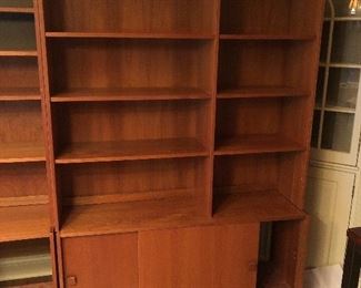 Mid century modern teak wall unit with drop front desk