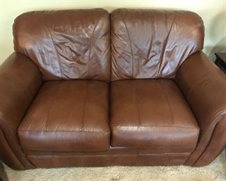 Leather Mart - Love Seat - Chestnut Brown Leather.  Good Condition.
