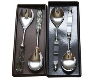8. Two 2 Pairs of Glass  Metal Serving Sets
