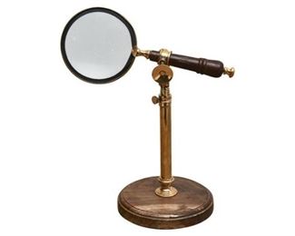 14. English Style Brass Wood Magnifying Glass on Stand