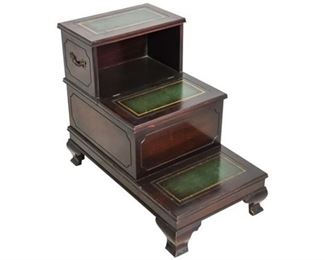 52. Mahogany Chippendale Step Style Side Storage Table wLeather Panels