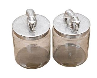 114. Pair of Novelty Glass Storage Jars wBear Lids