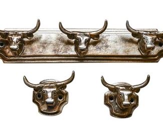 123. Contemporary Brass Horned Steer Form Coat Rack