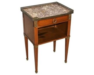 130. Vintage Louis XVI Style Marble Top Mahogany Side Table