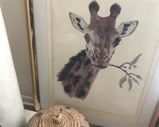 Hand Painted Giraffe, Hand Woven Basket  
