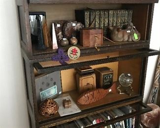 Carved Fish Puzzle, Wooden Box Polished Sphere, Antique Barrister Bookcase 