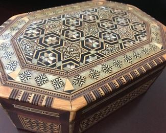 Antique Inlaid Mother of Pearl Jewelry Box 