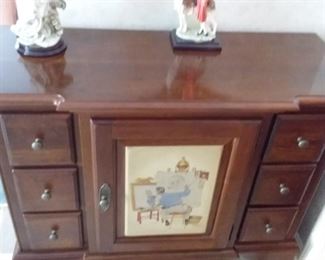 Entry table with storage and Norman Rockwell Tile art with matching Coffee table and Norman Rockwell art!