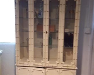 Totally hip mid century modern "bamboo" china cabinet with matching buffet!