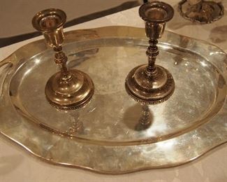 Mexican Sterling Candlesticks on Sterling Tray