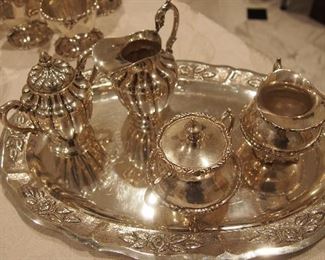 Mexican Sterling Sugar & Creamers on Fine Tray