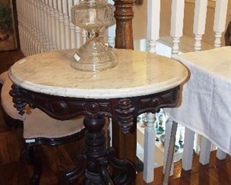 Nice Marble top table (as is) w/ Oil Lamp