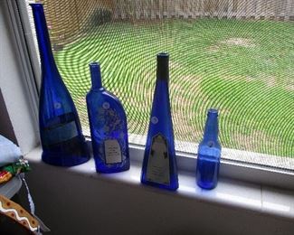 Collectible blue liquor bottles