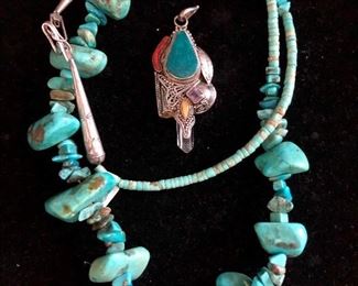 Turquoise and Crystal multi stone pendant