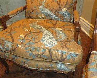 French Bergere Chair in Custom Peacock Design Fabric
Baker Furniture
