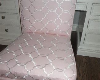 Custom Pink Trellis Fabric Upholstered Chair

