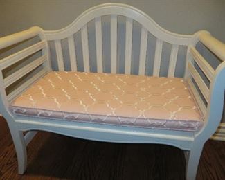 White Achla Bench with Custom Pink Trellis Cushion
