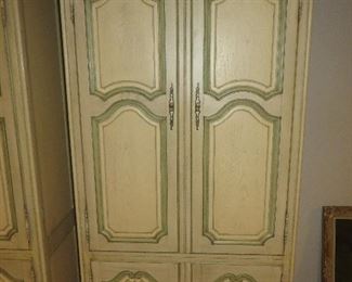  French Empire Style Wardrobe
Baker Furniture
Painted White with Green Highlights
84" H x 43" W x 20"D
