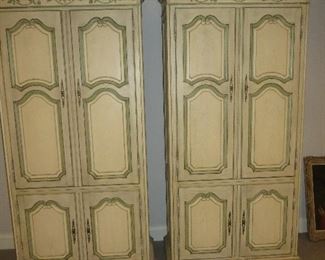 Painted White with Green Highlights
 French Empire Style Wardrobe
Baker Furniture
84" H x 43" W x 20"D
