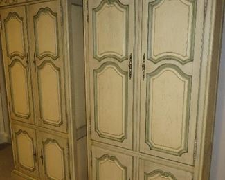  French Empire Style Wardrobes
Baker Furniture
Painted White with Green Highlights
84" H x 43" W x 20"D
