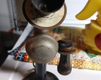 VINTAGE CHILDS **OLD-TYME** TIN PHONE TOY