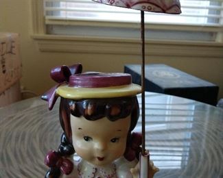 VINTAGE NAPCO PIG-TAILED GIRL HEAD VASE W/ UMBRELLA