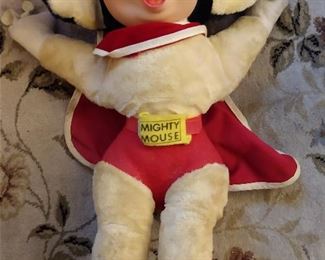 VINTAGE MIGHTY MOUSE STUFFED PLUSH.....HE'S HERE TO SAVE THE DAY !!!!!