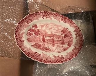 Antiques transferware platter-Red