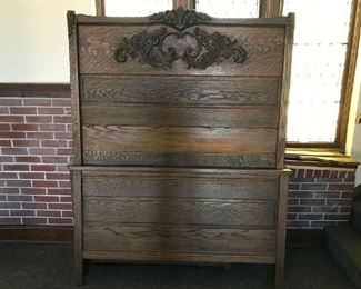 Oak Headboard and footboard with carved embellishments