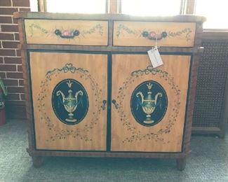 Painted wood cabinet with 2 drawers and storage 