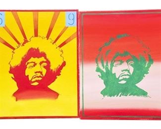 42. Brand, Lois American 21st C., Two Jimi Hendrix Portraits