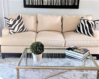 Ethan Allen Sofa with Chrome and Glass Cocktail Table