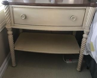 Very nice pair of cream and wood top end tables