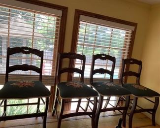 #2		(4) blue needle point dining chairs 	 $100.00 
